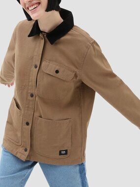 Vans Drill Chore Coat Jacket Canvas Corduroy Collar Workwear In Tan / Stone